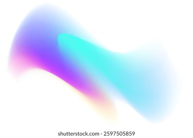 Abstract neon wave form, blurred iridescent gradient texture, isolated design element. Fluid watercolor brushstroke blurry swirl shape. Aesthetic flowing lights decoration.
