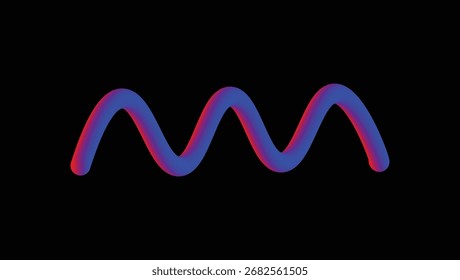 Abstract Neon Wave Line with Smooth Gradient Red and Blue Colors on Black Background – Modern Digital Light Effect Illustration