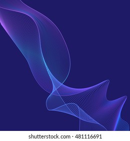 Abstract neon wave on dark blue background