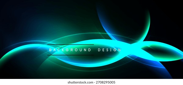 Abstractas ondas de neón, fondo oscuro. Los Gradientes suaves crean un efecto visual dinámico. Elemento de diseño moderno para proyectos digitales.