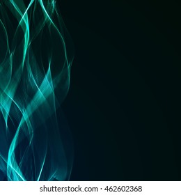 Abstract neon waves and lines on dark green background