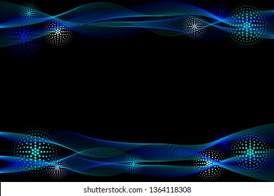 Abstract neon waves on a black background, free space for text