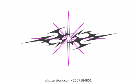 Abstract Neo-Tribal Cyber Gothic Vector Design in Black and Pink with Symmetrical Starburst Pattern