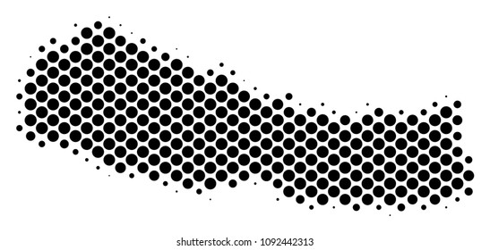 Abstract Nepal map. Vector halftone territorial plan. Cartographic pixel abstraction. Schematic Nepal map is designed from regular sphere element matrix.