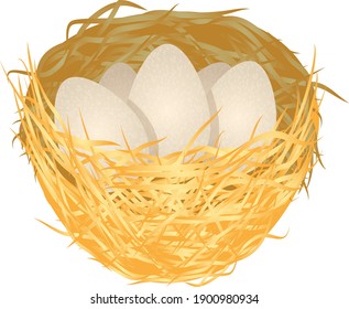 Nido abstracto con dibujos de huevos aislados en blanco