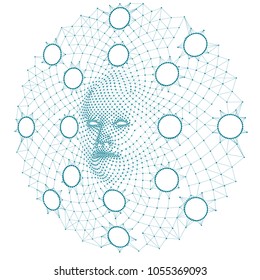 Abstract  net consisting face of dots and lines on white. Big data concept. Vector illustration.
