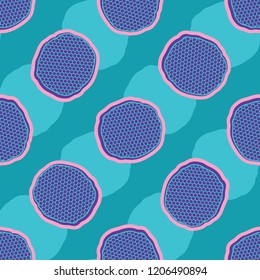 Abstract Net Polka Dot Seamless Vector Pattern, Hand Drawn Diagonal Stripes Textured Circles Illustration for Trendy Retro Fashion Prints, Wallpaper, Beach Apparel. Bright Kids Gift Wrap Background.