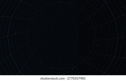Abstract network of blue lines converging to a distant point on black