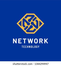 Abstract network with colorful lines logo design inspiration. Logo template for it engineer and technician.