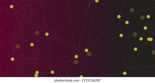 Fundo abstrato da conexão de rede com pontos brilhantes em gradiente roxo escuro
