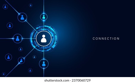 Abstract Network connection, digital hi-tech digital internet communication, technology on circle background and people icons on modern background.