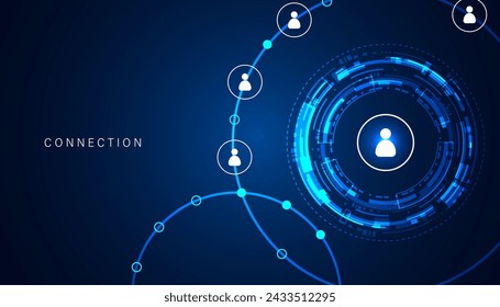 Abstract Network connection, digital hi-tech digital internet communication, technology on circle background and people icons on modern background.