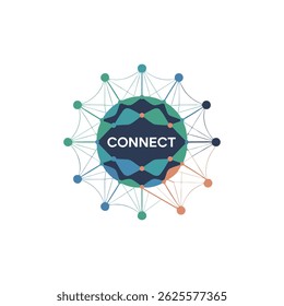 Abstract network connection graphic with nodes and lines, featuring the word 'CONNECT' in the center. Ideal for technology, social media, and communication concepts.