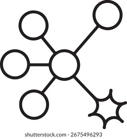 Diagrama de rede abstrato com um nó central conectado a vários outros nós e um elemento starburst.