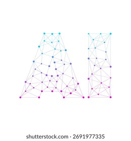 Red Abstractas que forma letras de IA con puntos y líneas de azul degradado a rosa. Representa inteligencia artificial, datos y conceptos de tecnología moderna.