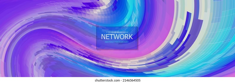 Abstract network futuristic background in purple color. Vector modern cover with colorful lines and wire. Wave digital blue motion background. 