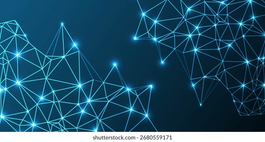 Rede abstrata de pontos e linhas brilhantes. Uma onda de nós interconectados. Linhas e pontos intrincados criando uma rede abstrata brilhante em um fundo escuro.