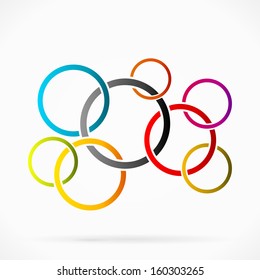Abstract network grid made out of colored circles 