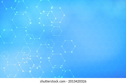 Abstract of a network of hexagons, blue gradient background.