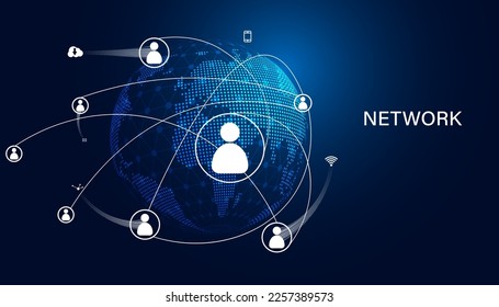 Abstract Network High speed connection, digital hi-tech, web 3.0, digital internet communication, latest technology on global background and people icons on modern background.