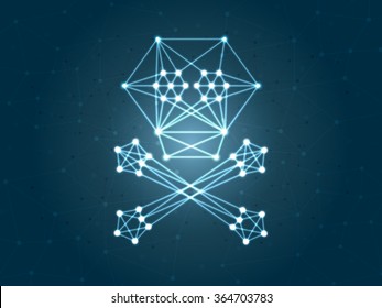 Abstract network human skull with glowing dots and lines, Concept of network security or
network connections. Vector illustration. Eps 10