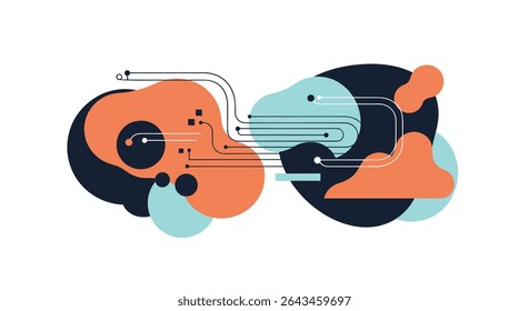 Abstract Network Illustration Showcasing Interconnectedness Through Geometric Shapes And Fluid Lines Of Communication