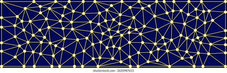 Malla de red Abstractas de nodos y líneas amarillas interconectadas sobre un fondo azul oscuro, que se asemeja a una visualización de red digital o neuronal.

