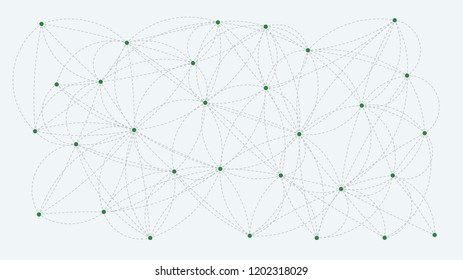 abstract network relationship diagram between dot connection with curve. 