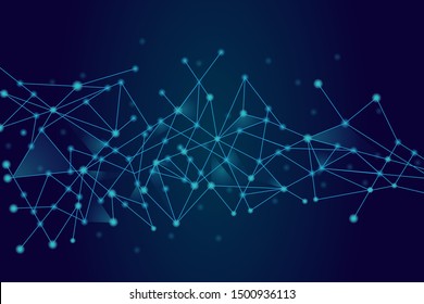 Abstract network technology vector isolated on blue background. Digital network technology background with dots and lines for nodes, data and ai design. Abstract futuristic technology