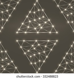 Abstract network in  triangle with glowing dots and lines, network connections. Vector illustration. Eps 10 