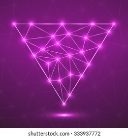 Abstract network in  triangle with glowing dots and lines, network connections. Vector illustration. Eps 10 