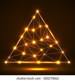 Abstract network in triangle with glowing dots and lines, network connections. Vector illustration. Eps 10