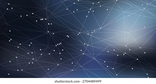 Abstract Network of White Spheres Connected by Lines on Blue Gra
