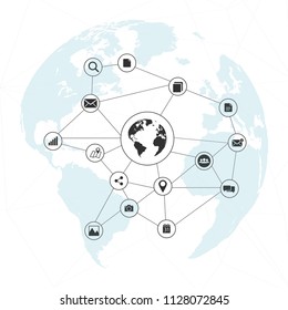 Abstract Networks Vector Graphic with Earth and icons