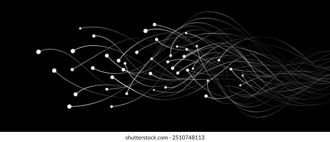 Los conectores neuronales Abstractas analizan los macrodatos en el ciberespacio. Antecedentes científicos y tecnológicos. Diseño de red neuronal. Ilustración vectorial.