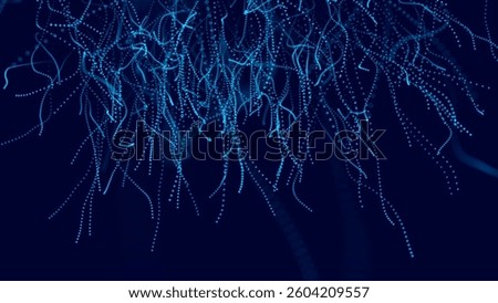 Abstract Neural Fiber Network With Glowing Dotted Connections Flowing In Blue Space. Perfect For AI, Technology, And Scientific Visualization Projects. Futuristic Background Vector Illustration.