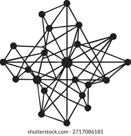 Abstract Neural Network Connection Nodes and Web Silhouettes isolated on white background