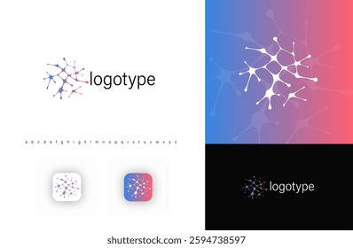 Abstract neural network logo, representing artificial intelligence, technology, and data connection. Ideal for AI companies, biotech, and digital startups. Modern vector logo