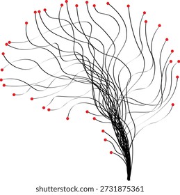 Rede neural abstrata com nós de sinapse vermelha ilustração vetorial desenhada à mão