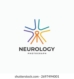 Neurona Abstractas con cámara y diseño de logotipo de trípode. Ilustración vectorial de signo de logotipo de símbolo de cámara inteligente