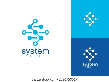 abstract neuron digital tech logo. letter S with system technology connection vector graphic design