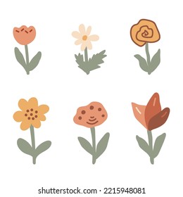 Abstract neurtral pale color different flowers set