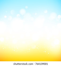 Abstract neutral background with bokeh effect. Blue and yellow abstract backdrop with white particles. Vector illustration for your graphic design.