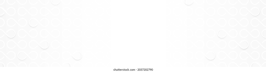 Abstract neutral banner with infinity symbol. White gray background with line loop. Geometric paper web texture. Endless sign digital wallpaper. Smooth long template. Landing page.Vector illustration.