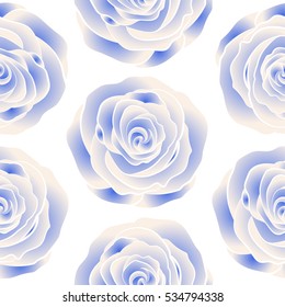 Abstract neutral and blue english roses seamless pattern.