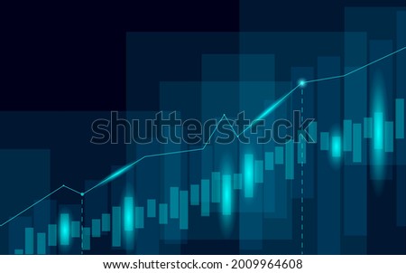 Abstract neutral business statistics chart growing graphs. Blue light glowing flat design. Finance economy diagram presentation template vector illustration