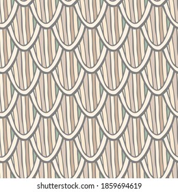 Abstract neutral colored mermaid scale seamless pattern, hand drawn line art