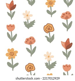 Abstrakte, neutrale Farbe, verschiedene Blumen setzen nahtlose Muster. mit Punkten