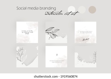 abstract neutral social media template. Instagram story post feed background mockup in nude colors with watercolor cut stain and stamp. for beauty, cosmetics, spa, fashion blog content creators