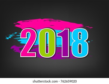  Abstract new 2018 year banner. Greeting paint splash modern banner. Vector colored new Year invitation. Blob grunge colorful brush text. Festive vector illustration.